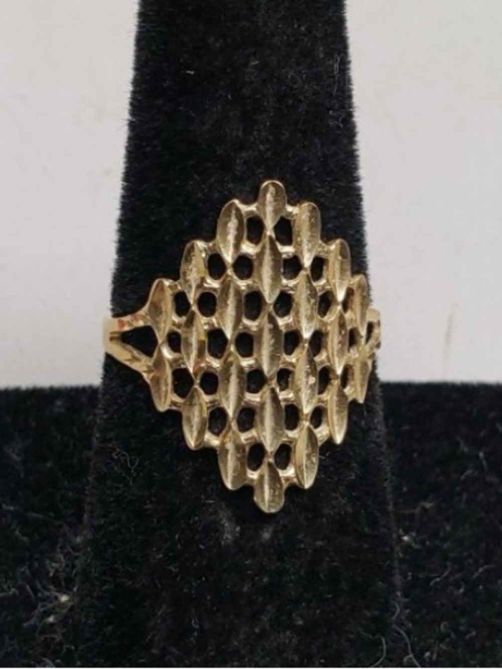 14k Gold Filigree Ring Vintage Statement Openwork Rhombus Estate Ring Size 7